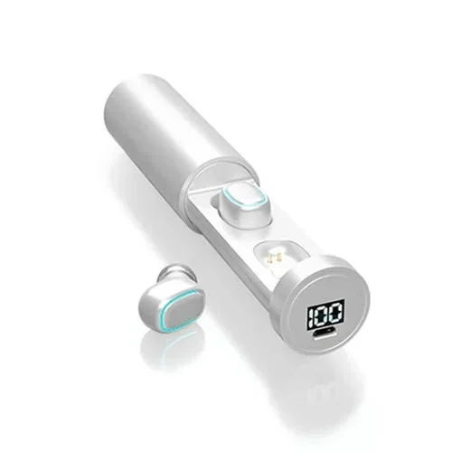 Auricular Inalámbrico C1 Bluetooth 5.0 TWS Pantalla Digital Táctil Chimenea Circular (Blanco)