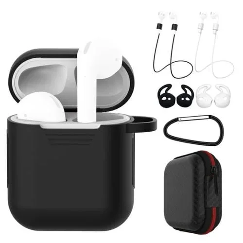 Auriculares Inalámbricos Apple Airpods 1/2 Funda Silicona Protectora A Prueba De Golpes (Negro Blanco) 7 Pcs
