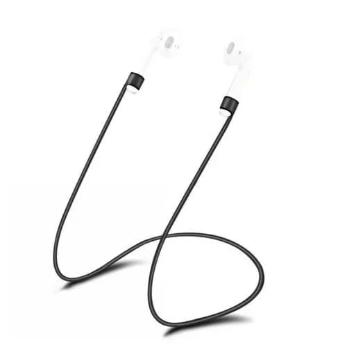 Auriculares inalámbricos Bluetooth con correa anti-perdida silicona para Apple AirPods 1/2 (Negro)