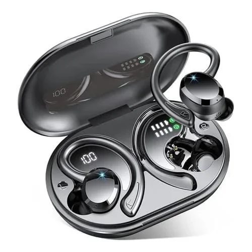 Auriculares inalámbricos Bluetooth Q38 con pantalla digital Led montados en la oreja (Negro)