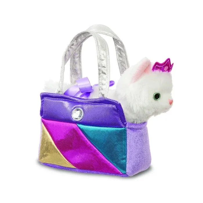 Aurora World-Animal Aurora, 61172, Fancy PAL, Gato en Bolso Arco Iris, 20,5cm Juguete Blando, Blanco, Color Pink