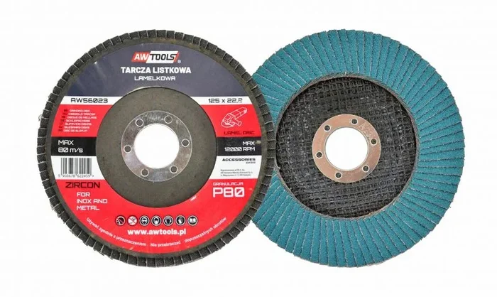 Awtools, Disco de lijado laminar 125 mm P80, herramienta de lijado para inox y metal, grano P80 zirconio, para trabajos de desbaste y eliminación de óxido, trabajos industriales, carpintería y restauración, color metálico