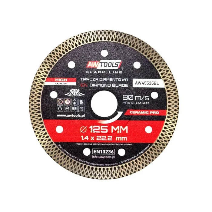 Awtools tarcza diamentowa pełna do gresu 125×22,2 / ceramic pro black line