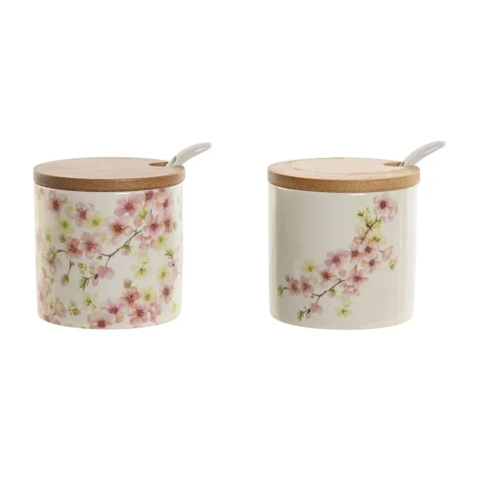 Azucarero home esprit blanco rosa lila bambú dolomita 7,5 x 7,5 x 7,5 cm (2 unidades)