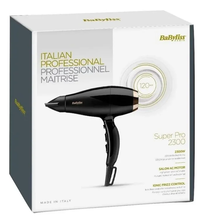BaByliss Super Pro 2300 secador 2300 W Negro, Oro