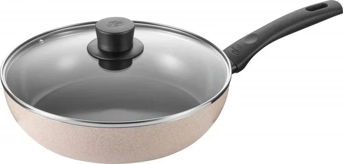 BALLARINI Ledro – Sartén honda con tapa (28 cm, aluminio, apta para inducción, cerámica antiadherente, Thermopoint), color beige