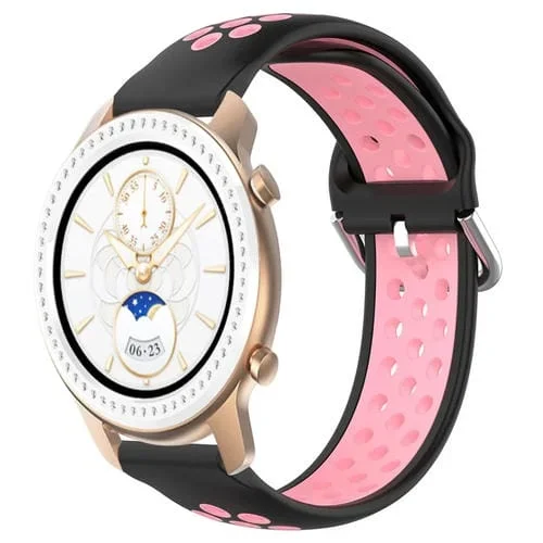 Banda de Reloj Amazfit GTR 42mm 20mm Silicona Deportiva Perforada (Negro + Rosa)