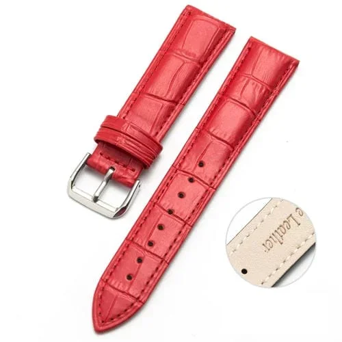 Banda de Reloj de Cuero de Vaca Dos Capas 22mm (Rojo) con Textura de Bambú