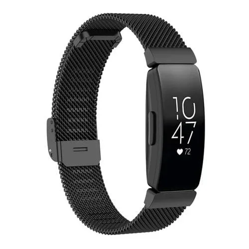 Banda de Reloj de Malla de Metal Acero Inoxidable para Fitbit Inspire / Inspire Hr / Ace 2 (L) (Negro)
