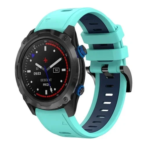 Banda de Reloj de Silicona Deportiva para Garmin Descent Mk 2I 26mm (Verde Menta + Azul)