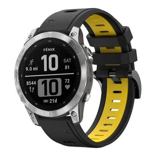 Banda de Reloj de Silicona Deportiva para Garmin Fenix 7 22mm (Negro + Amarillo)