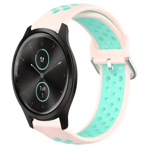 Banda de Reloj de Silicona Deportiva para Garmin Vivomove Style 20mm Transpirable Perforada (Rosa + Pato de Agua)