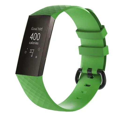 Banda de Reloj de Silicona Fitbit Charge 3 Patrón de Diamante Tamaño 210X18mm (Verde)