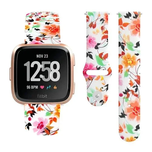 Banda de Reloj de Silicona para Fitbit Versa 2 y Lite 22mm con Hebilla Inversa (Pájaros y Flores)
