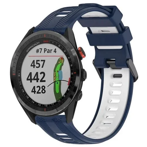Banda de Reloj de Silicona para Garmin Approach S62 Sports Dos Colores (Azul Medianoche + Blanco)
