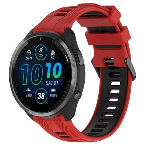 Banda de Reloj de Silicona para Garmin Forerunner 965 Sports (Rojo + Negro)