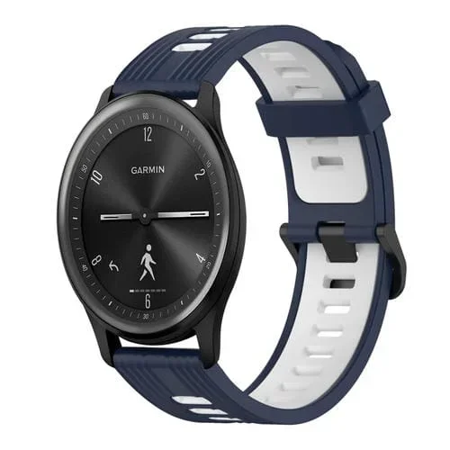 Banda de Reloj de Silicona para Garmin Move Sport 20mm Patrón Vertical Dos Colores (Azul Oscuro+Blanco)
