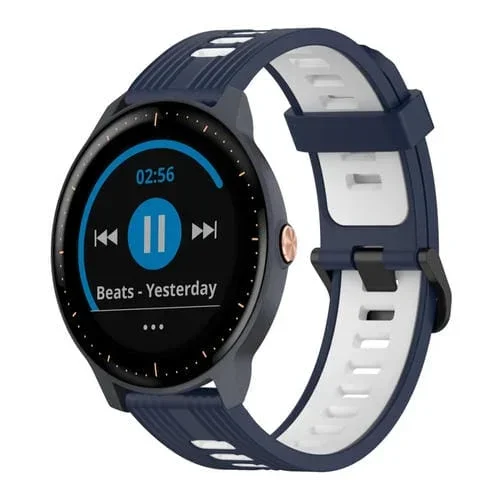 Banda de Reloj de Silicona para Garmin Vivoactive 3 Música 20mm Patrón Vertical (Azul Oscuro+Blanco)