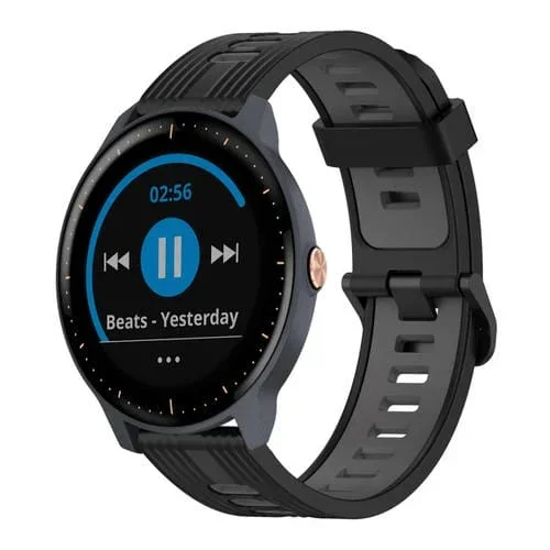 Banda de Reloj de silicona para Garmin Vivoactive 3 Música 20mm patrón vertical dos colores (Negro+Gris)