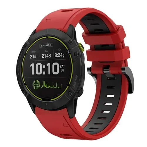 Banda de Reloj Garmin Enduro 26mm Silicona Deportiva Dos Colores (Rojo + Negro)