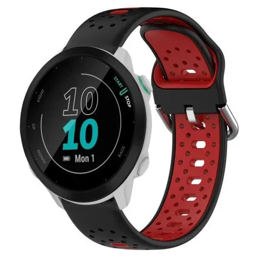 Banda de Reloj Garmin Forerunner 55 20mm silicona transpirable dos colores (Negro + Rojo)