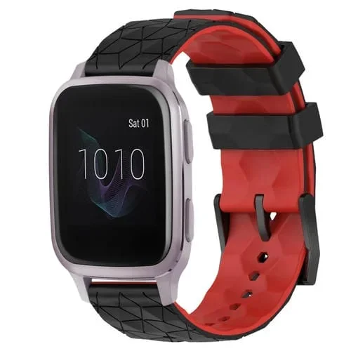Banda de Reloj Garmin Venu Sq 20mm Silicona Dos Colores Patrón de Fútbol (Negro + Rojo)