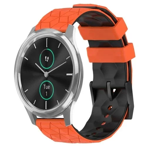 Banda de Reloj Garminmove Luxe 20mm Silicona Dos Colores (Naranja + Negro) Patrón Fútbol