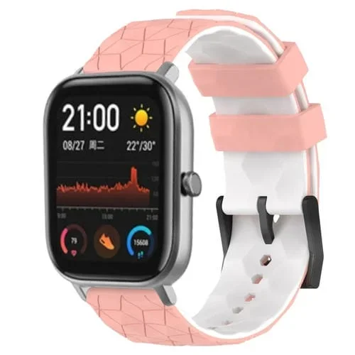 Banda de Reloj para Amazfit GTS 20mm Silicona Textura de Fútbol Dos Colores (Rosa + Blanco)