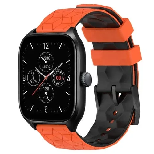 Banda de Reloj para Amazfit GTS 4 20mm Silicona Textura de Fútbol Dos Colores (Naranja + Negro)