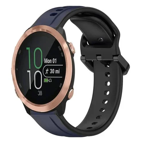 Banda de Reloj para Garmin Forerunner 645 Music de Silicona Dos Colores con Bucle Convexo 20mm (Azul Medianoche + Negro)