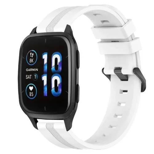 Banda de Reloj Para Garmin Forerunner Sq2 Music 20mm Silicona Cóncava a Rayas (Blanco)