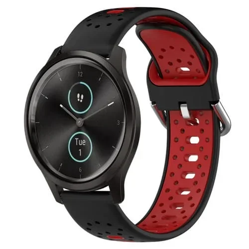 Banda de Reloj para Garmin Vivomove Style 20mm Silicona Transpirable Dos Colores (Negro + Rojo)