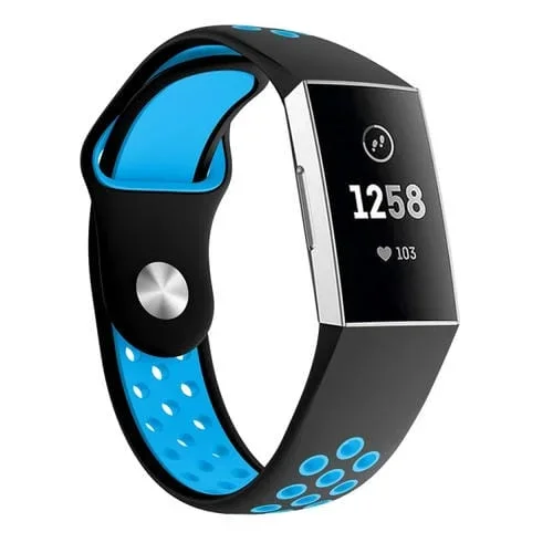 Banda de Reloj silicona agujeros redondos dos colores Fitbit Charge 3 tamaño 130-195mm (Azul)