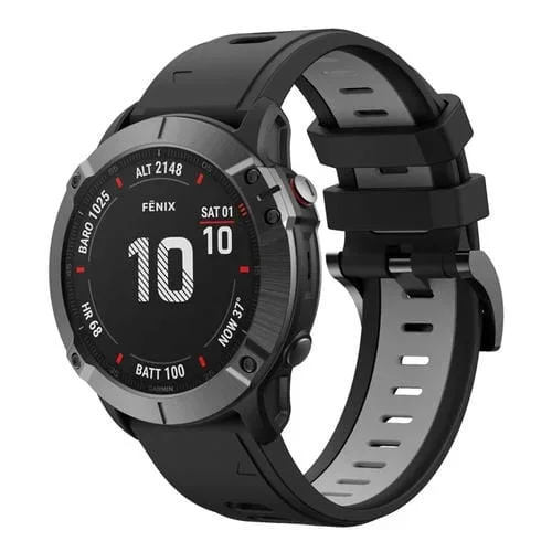 Banda de Reloj Silicona Deportiva Garmin Fenix 6X Sapphire 26mm Dos Colores (Negro + Gris)