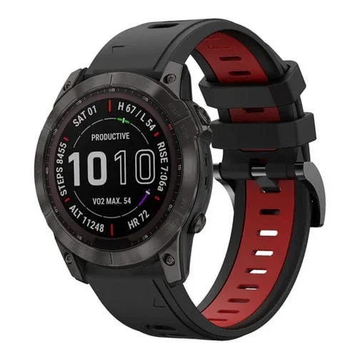 Banda de Reloj Silicona Deportiva para Garmin Fenix 7X Solar 26mm (Negro + Rojo)