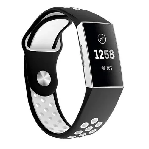 Banda de Reloj Silicona Dos Colores Agujeros Redondos Fitbit Charge 3 Tamaño 145-210mm (Blanco)