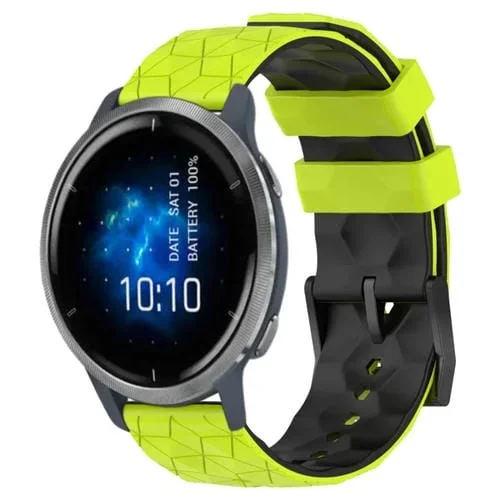 Banda de Reloj silicona Garmin Venu 2 22mm patrón fútbol (Verde Lima + Negro)