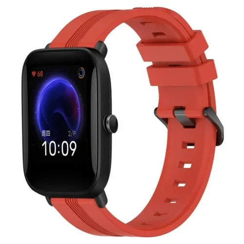 Banda de Reloj Silicona para Amazfit Pop 20mm con Rayas Cóncavas (Rojo)