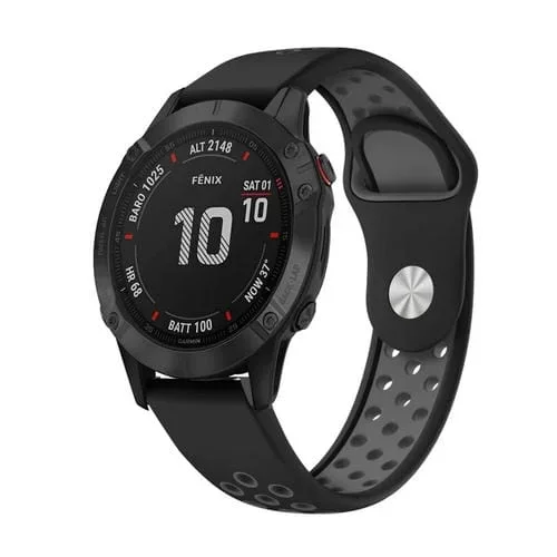 Banda de Reloj silicona para Garmin Fenix 6 Pro GPS 22mm Sports (Negro + Gris)