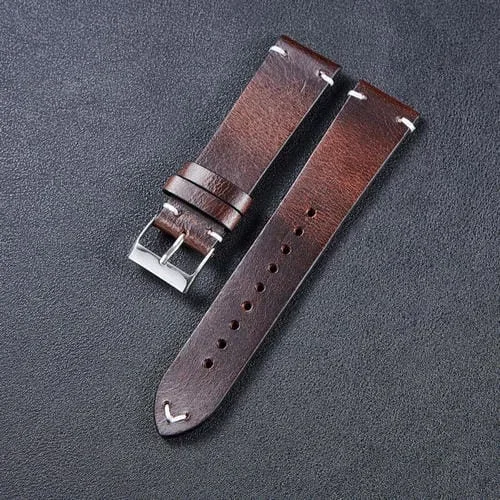 Banda de Reloj Universal Hb001 Cuero Cera de Aceite Retro 18mm (Marrón Oscuro)