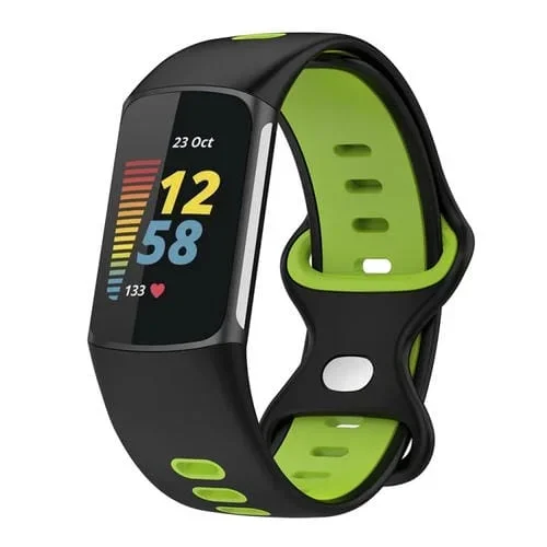 Banda de Silicona Bicolor para Fitbit Charge 5 Smart Watch Sports Impermeable (Negro Verde)