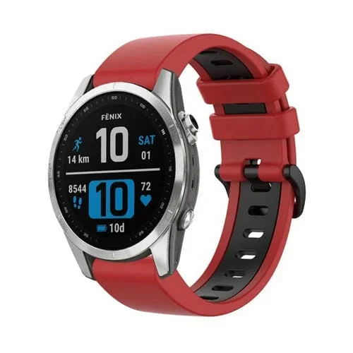Banda Deportiva Silicona para Garmin Fenix 7 22mm Dos Colores (Rojo+Negro)