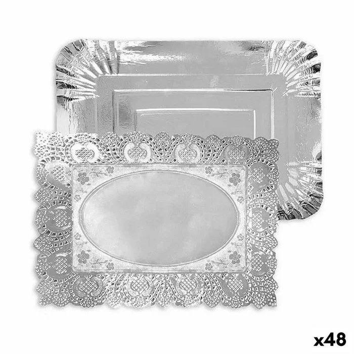 Bandeja de aperitivos algon plateado rectangular (48 unidades)