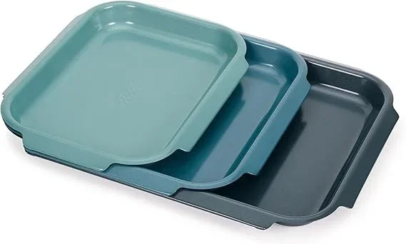 Bandeja para hornear, Joseph Joseph, Nest™ Bake 3 piezas, bandejas antiadherentes, principal uso hornear, fácil agarre, apilable, color azul
