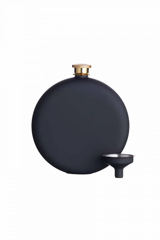 BarCraft Soft Touch Hip Flask, Petaca de Acero Inoxidable con Embudo Decantador, Petaca Negra Mate, Capacidad 350 ml, 11 x 3 x 12.3 cm, 1 Cantidad