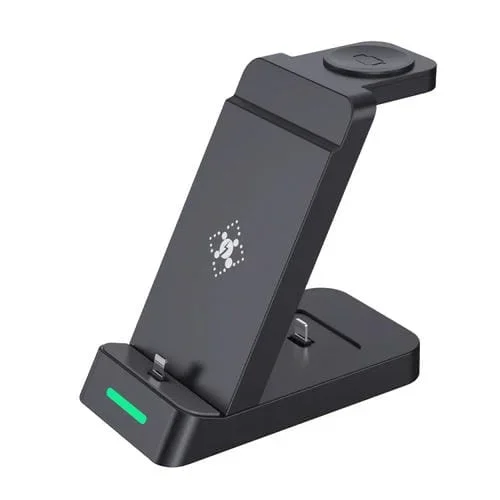 Base de cargador inalámbrico 3 en 1 B20 18W soporte para iPhone Apple Watch (Negro)