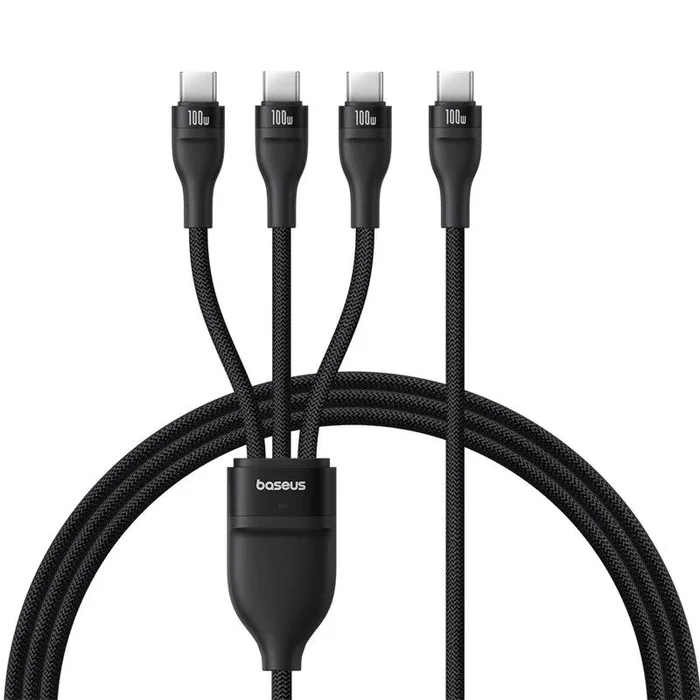 Baseus Cable de carga múltiple 3 en 1 de 100 W USB C a USB-C, cable de carga rápida trenzado de 1,5 m, cable de carga tipo C para iPhone 16 Pro Max, serie 15, MacBook, iPad, etc. (serie flash 3)