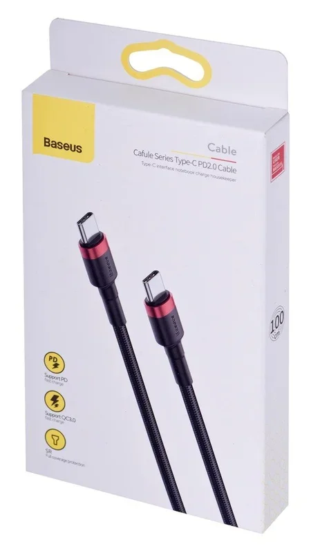BASEUS CAFULE PD2.0 – Cable (60 W, Tipo C/C, 20 V, 3 A, 1 m), Color Rojo y Negro