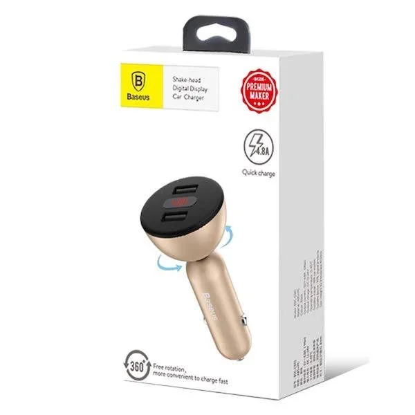 Baseus Car Charger 360-degree Dual Input Digital Display Gold (CCALL-