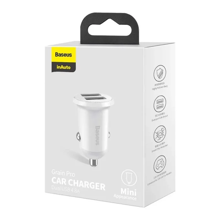 Baseus Grain Pro Car Charger 2X USB – White